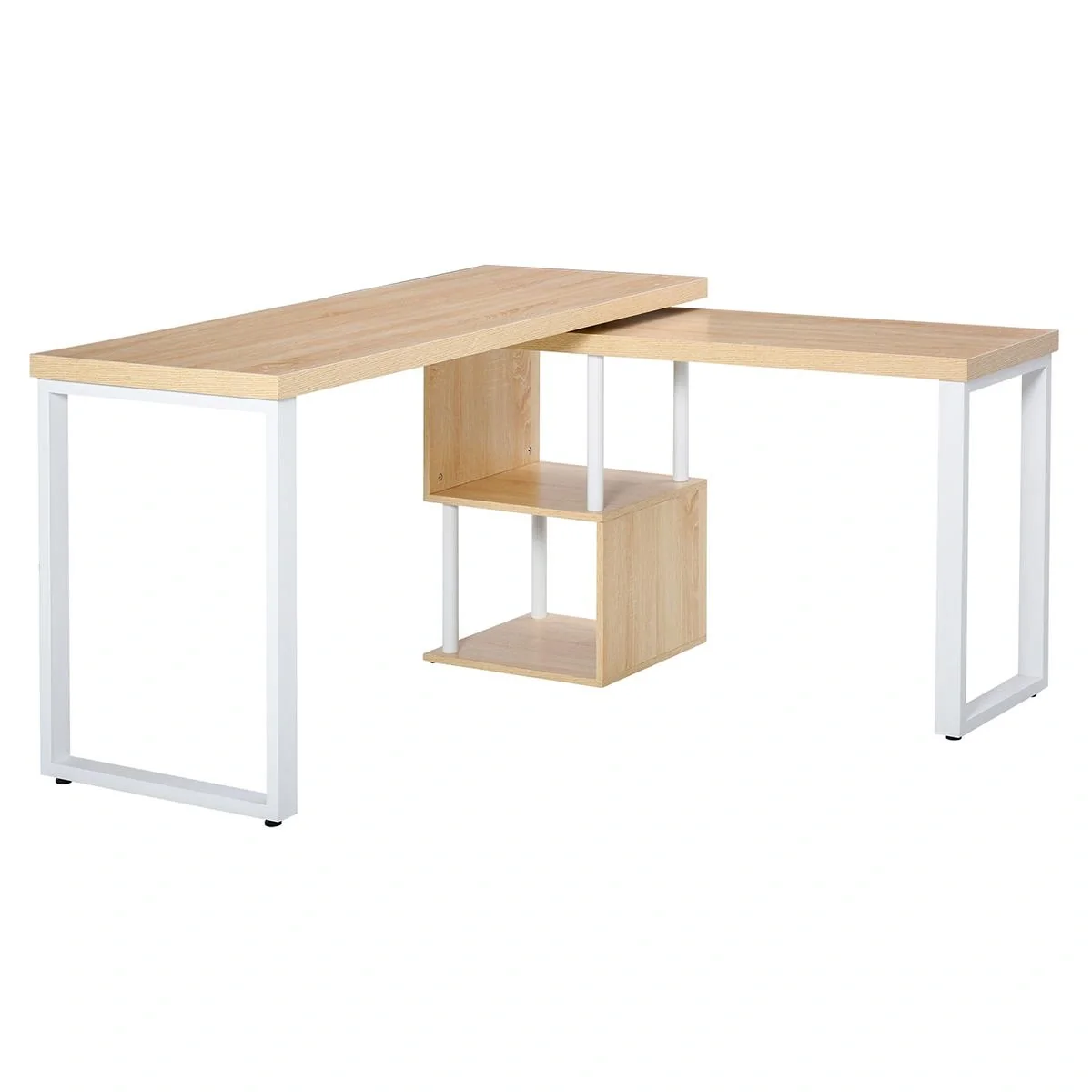 Eckschreibtisch Winkelschreibtisch PC-Tisch Computertisch Bürotisch L-Formen 360° drehbar MDF Eisen Weiß+Eiche 220 x 55 - 3