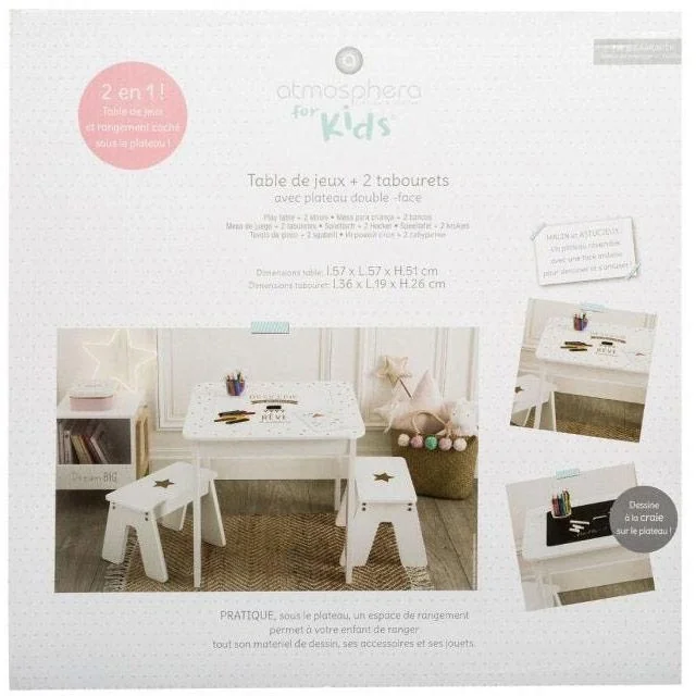 Kindertisch mit 2 Hockern - Weiß - 57x57x51 cm - 5