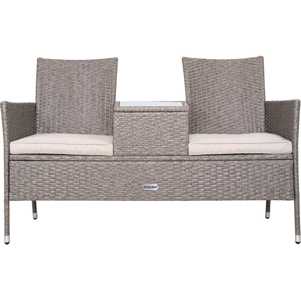 Gartenbank / Love Bench mit Box / Tisch mit Sitzkissen 143x64x87cm - Grau - 8
