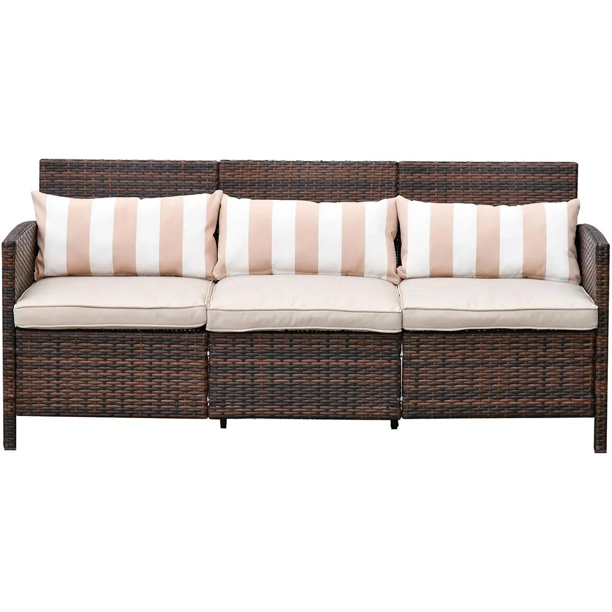 Rattan Loungesofa als 3-Sitzer braun/grau - 9