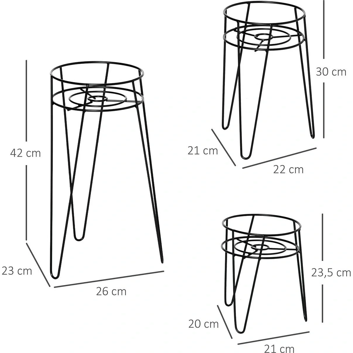 Blumenständer 3er Set aus Metall Pflanzenständer Set Blumenhocker Blumentopfhalter Pflanzenhocker für Blumentopf bis Ø16 - 5