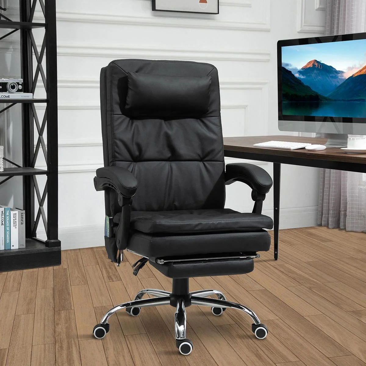 Massagesessel Chefsessel mit Massagefunktion 7 Vibrationsmassagepunkte höhenverstellbarer Drehstuhl Bürostuhl mit Fußstü - 4