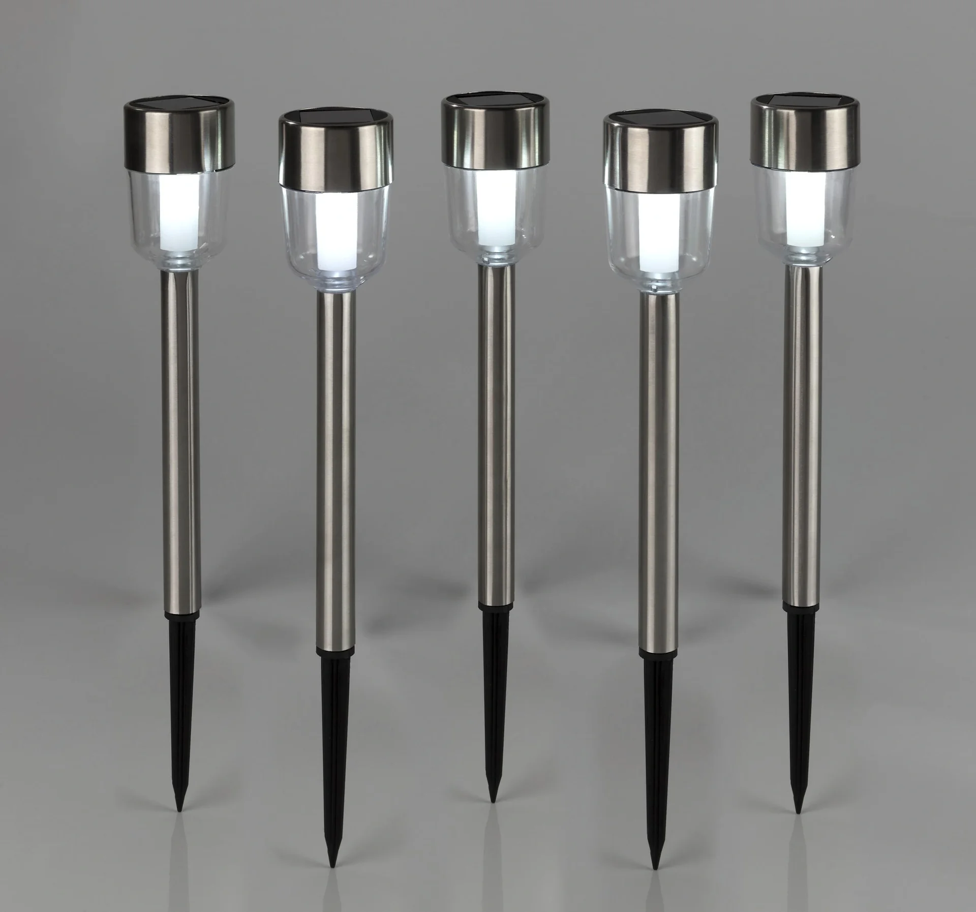 5er Set Edelstahl Solar-Leuchten mit satinierter Glasoptik - 4