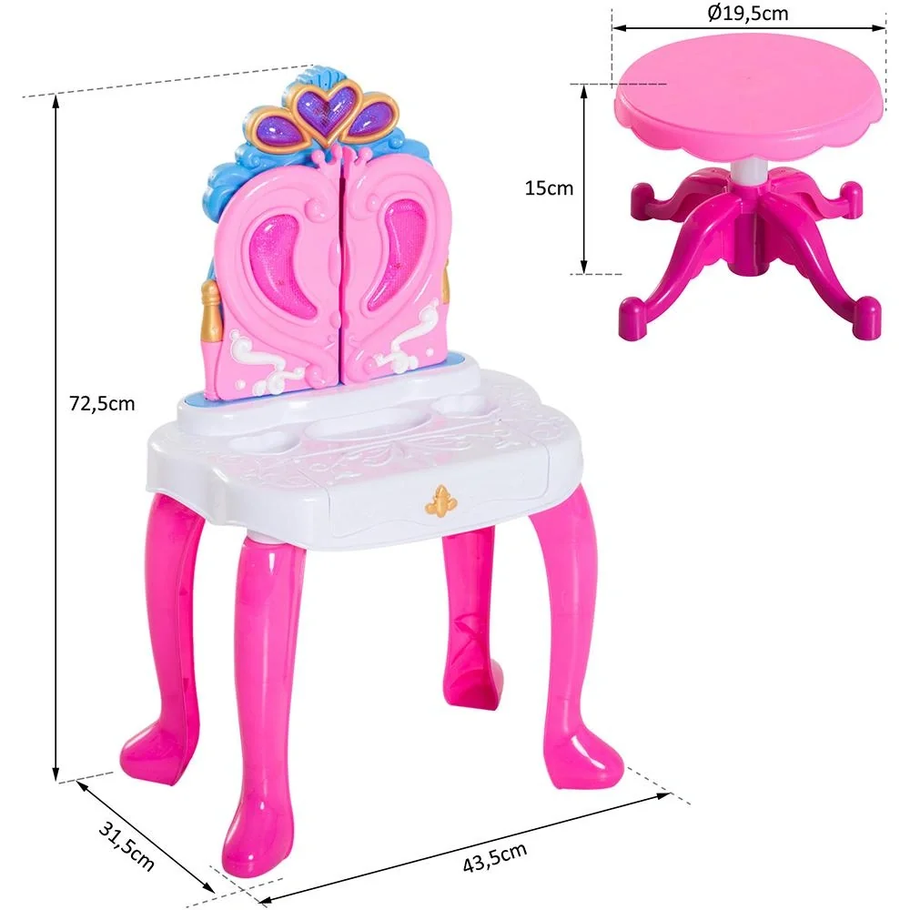 Kinderschminktisch Frisiertisch mit Klavier Rosa - 8