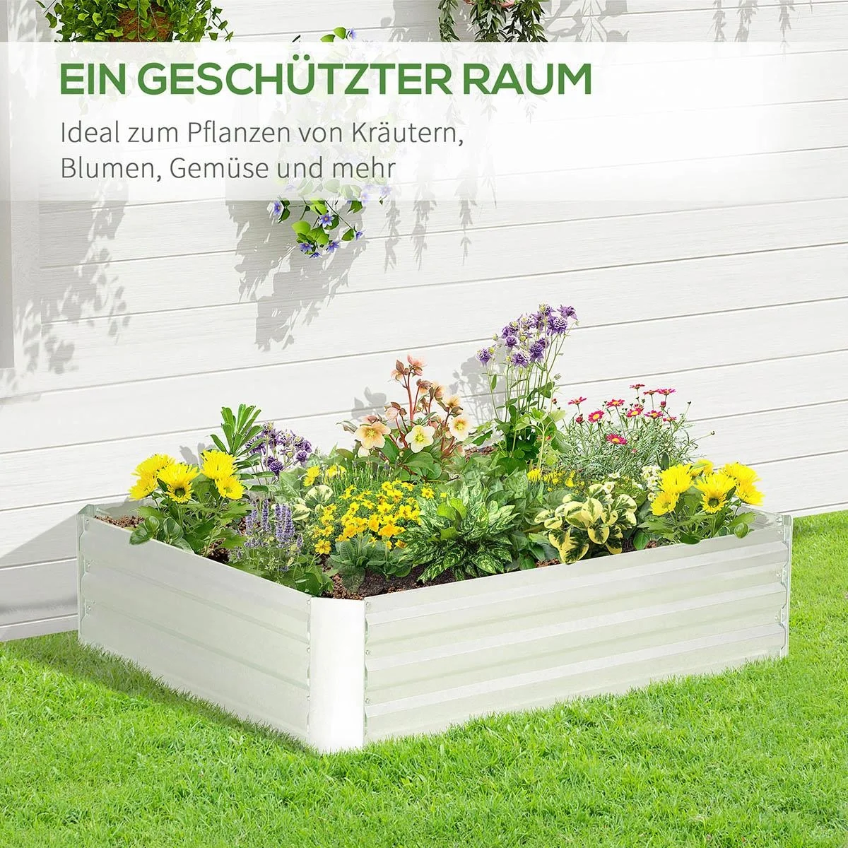Hochbeet aus verzinktem Stahl Gartenbeet Pflanzkasten für Garten Blumenkasten Blumenkübel Silber 120 x 90 x 30 cm - 5
