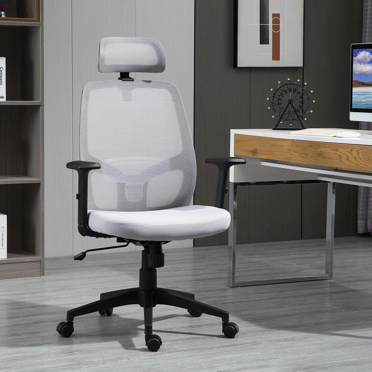 Bürostuhl Home-Office-Stuhl Schreibtischstuhl Computerstuhl mit Wippenfunktion Kopflehne Lendenwirbelstütze höhenverstel - 3