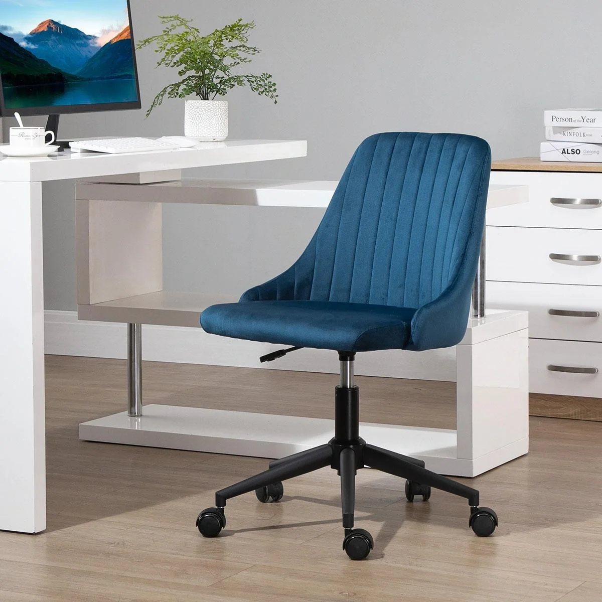 Bürostuhl Drehstuhl Schreibtischstuhl Ergonomisches Liniendesign höhenverstellbar 360° drehbar Schaumstoff Samtartiges P - 4