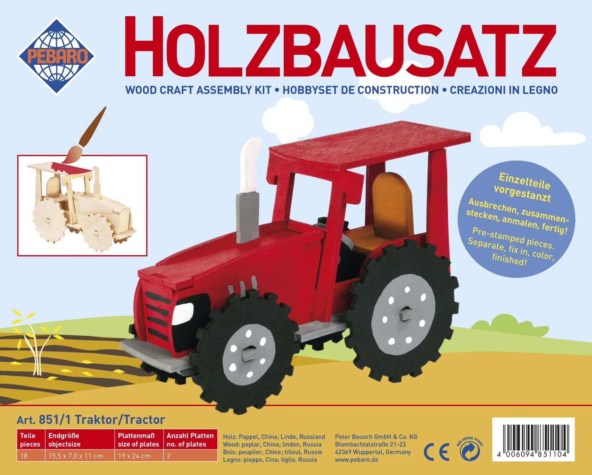 Holzbausatz "Traktor", 15,5 x 7 x 11 cm - 2