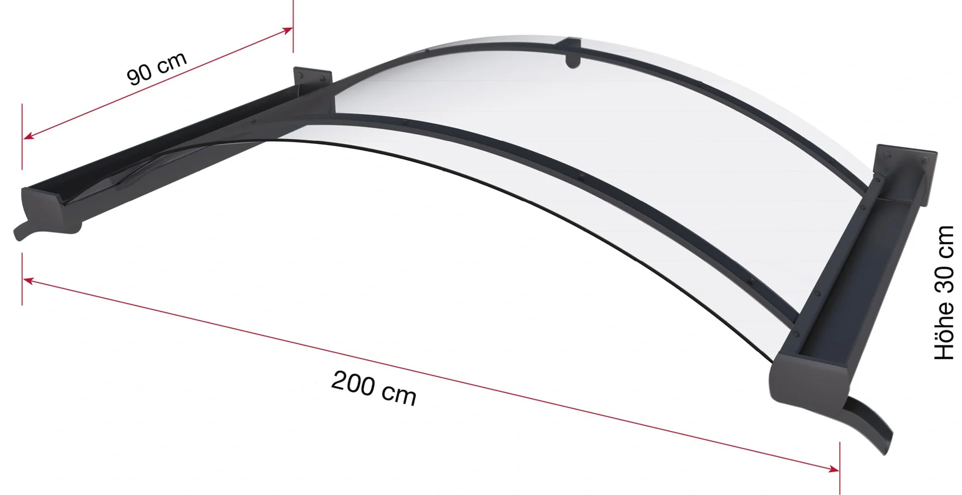 Bogenvordach Typ BV/B 200, 200 x 90 x 30 cm, Anthrazit, 4 mm klar - 5