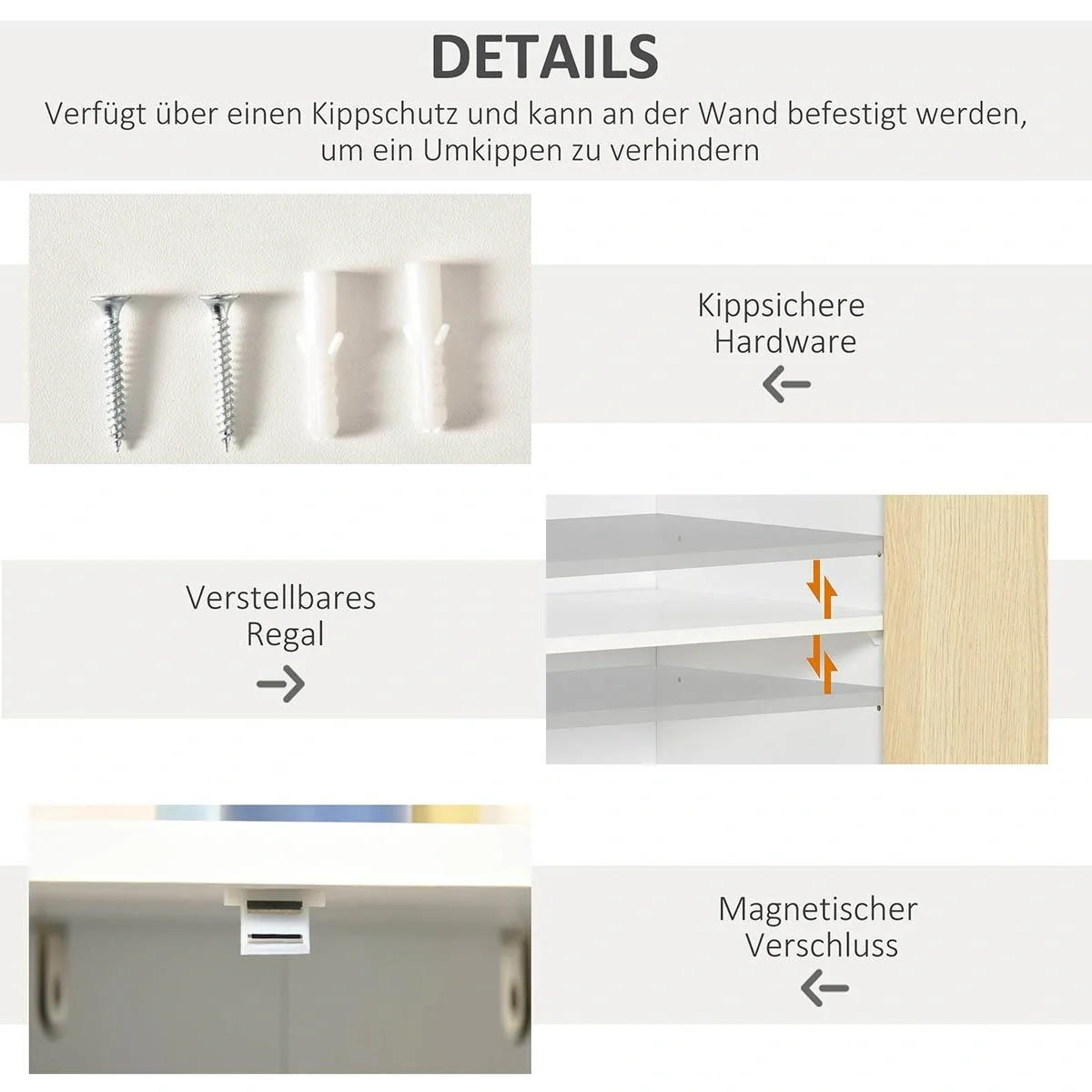 Sideboard Kommode Beistellschrank Lagerschrank Aufbewahrungsschrank mit Acryltür und 2 Einlegeboden verstellbar modern W - 3