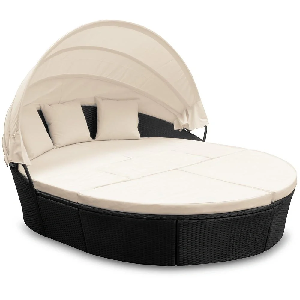 Polyrattan-Sonneninsel oval 226cm schwarz mit Sonnendach - 7