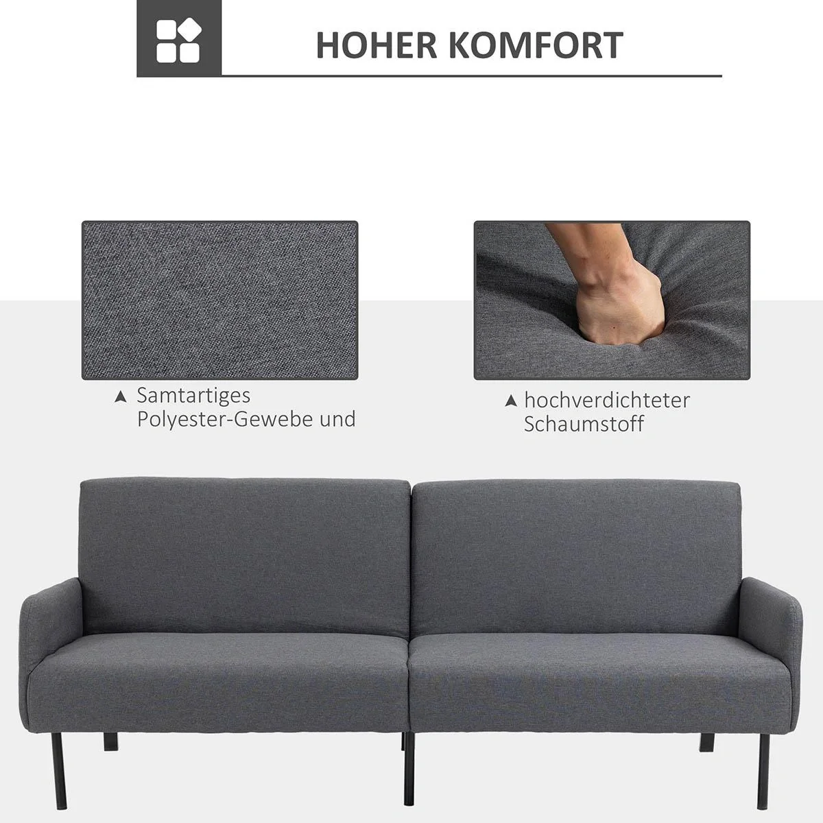 Schlafsofa Klappsofa 2-Sitzer Stoffsofa Bettsofa Sofa mit Schlaffunktion Sofagarnitur Leinen-Touch Stahl Grau 214 x 94 x - 2