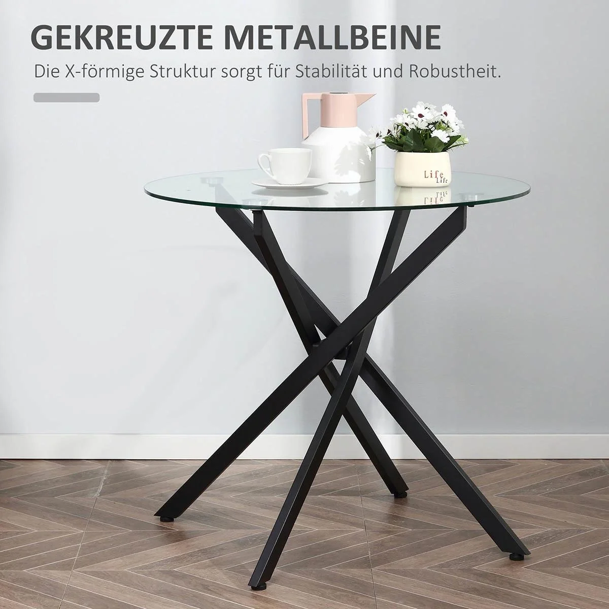 Beistelltisch mit Sicherheitsglas runder Couchtisch Kaffeetisch Glastisch für Wohnzimmer Schlafzimmer Metall Schwarz 80 - 5