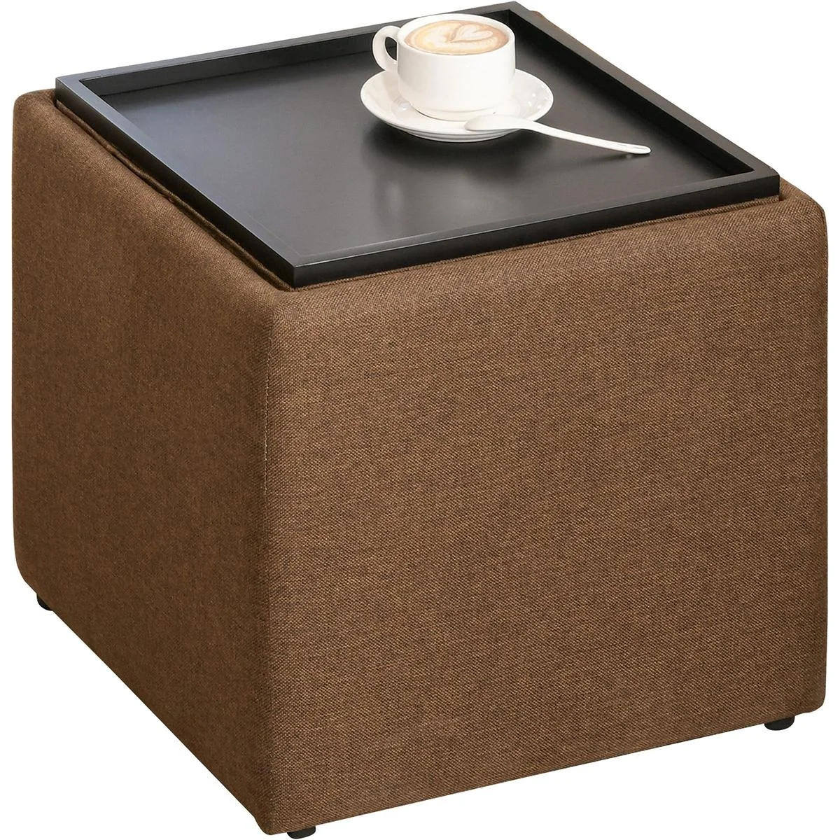 Sitzhocker mit Stauraum, Fußhocker, Polsterhocker, Aufbewahrungsbox, Deckel Abnehmbar, Leinen, Braun, 42 x 42 x 41 cm - 4