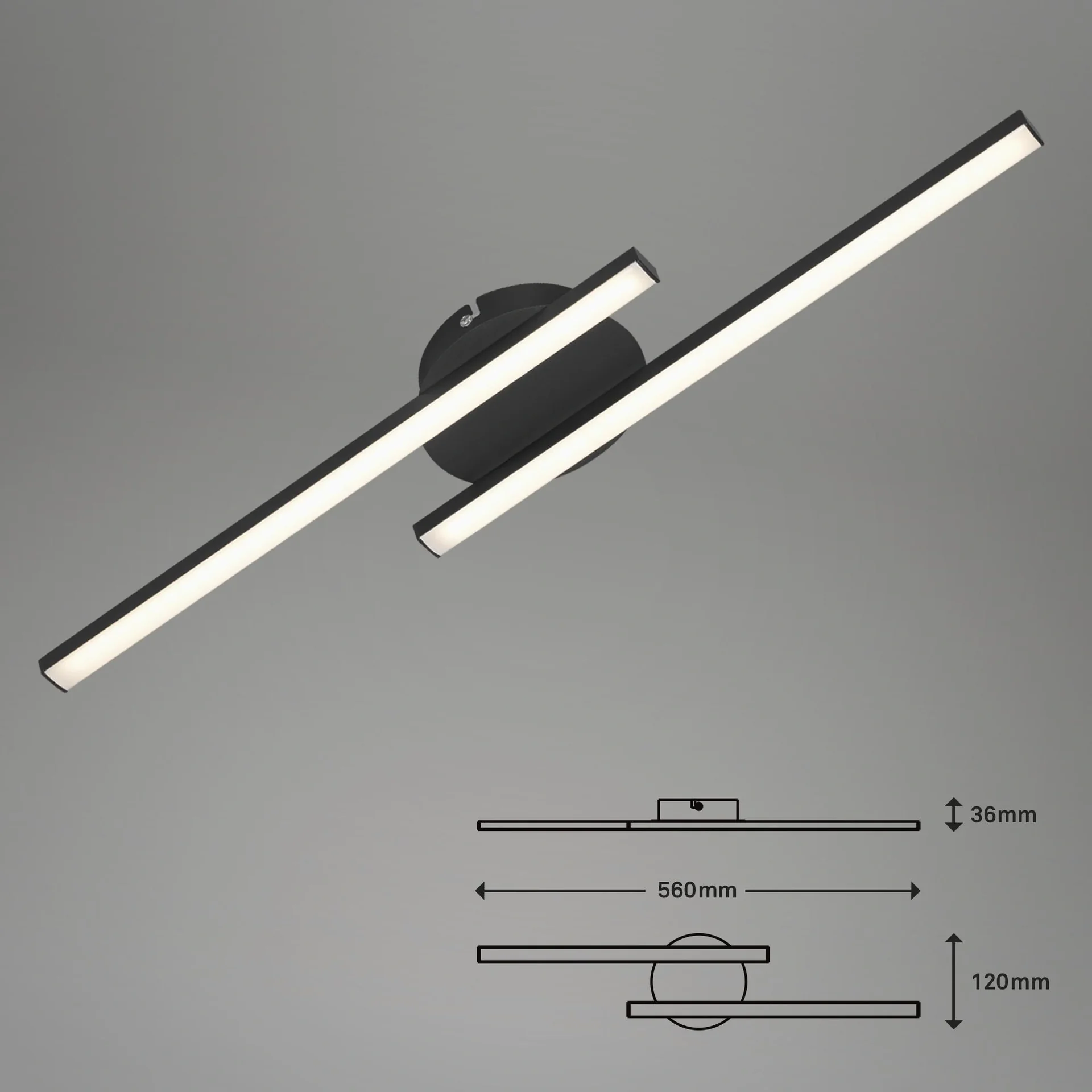 LED Wand- und Deckenleuchte, 2 LED Stäbe gerade, schwarz, 12 Watt, 960 lm, 3.000 K - 6