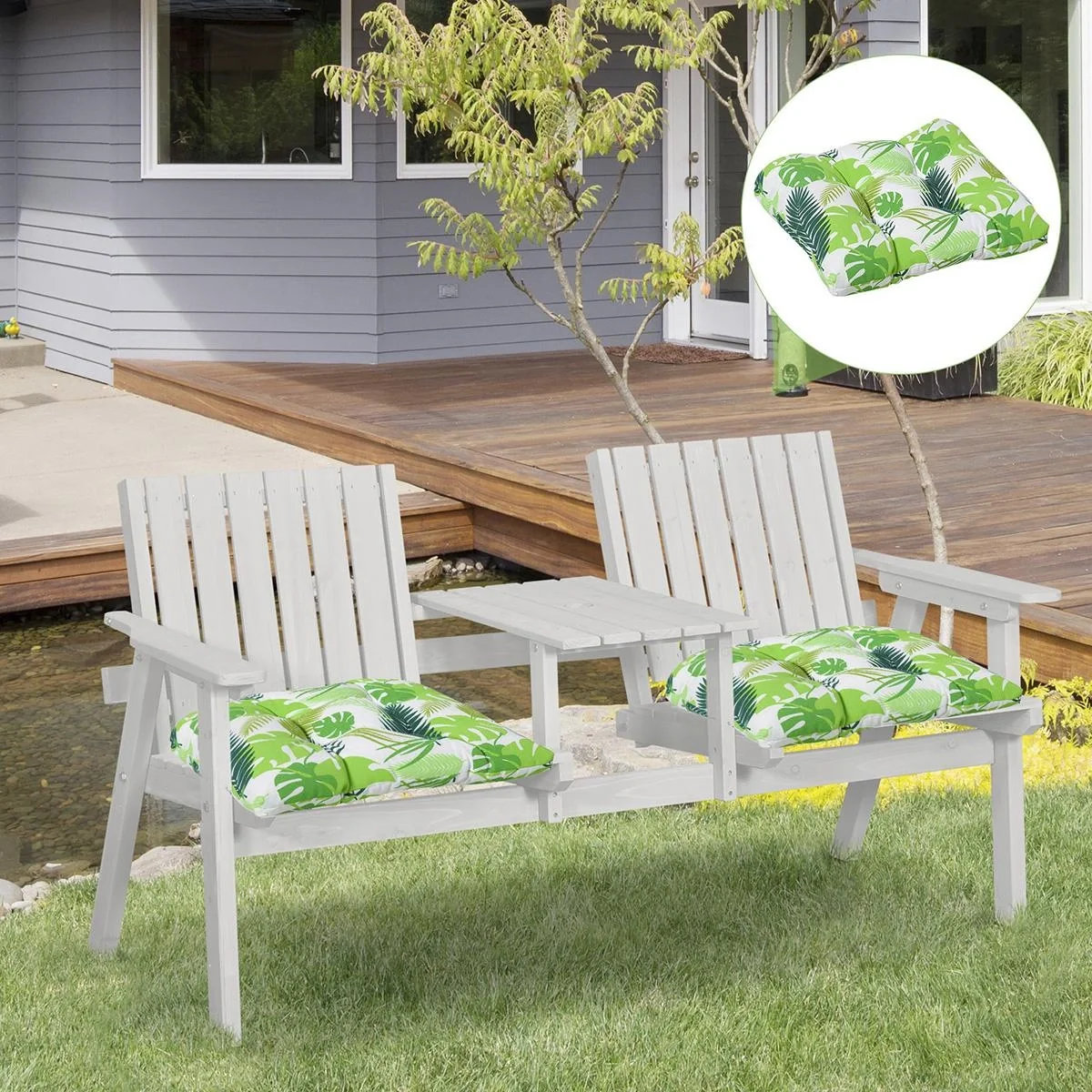 2er-Set Sitzkissen Stuhlkissen Sitzauflage Gartenstuhlkissen leicht zu reinigen Grün gestreift 50L x 45B x 8T cm - 4