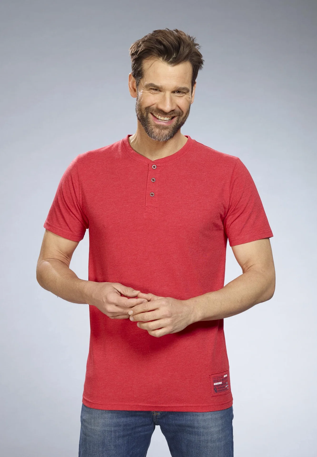 T-Shirt mit Knopfleiste, Farbe rot, Gr.L - 1