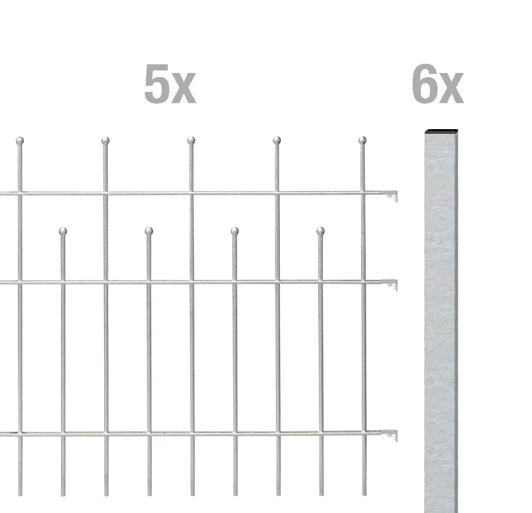 Zaunkomplettset Madrid, zum Einbetonieren, feuerverzinkt, Höhe 73,5 cm, Länge 10 m - 1