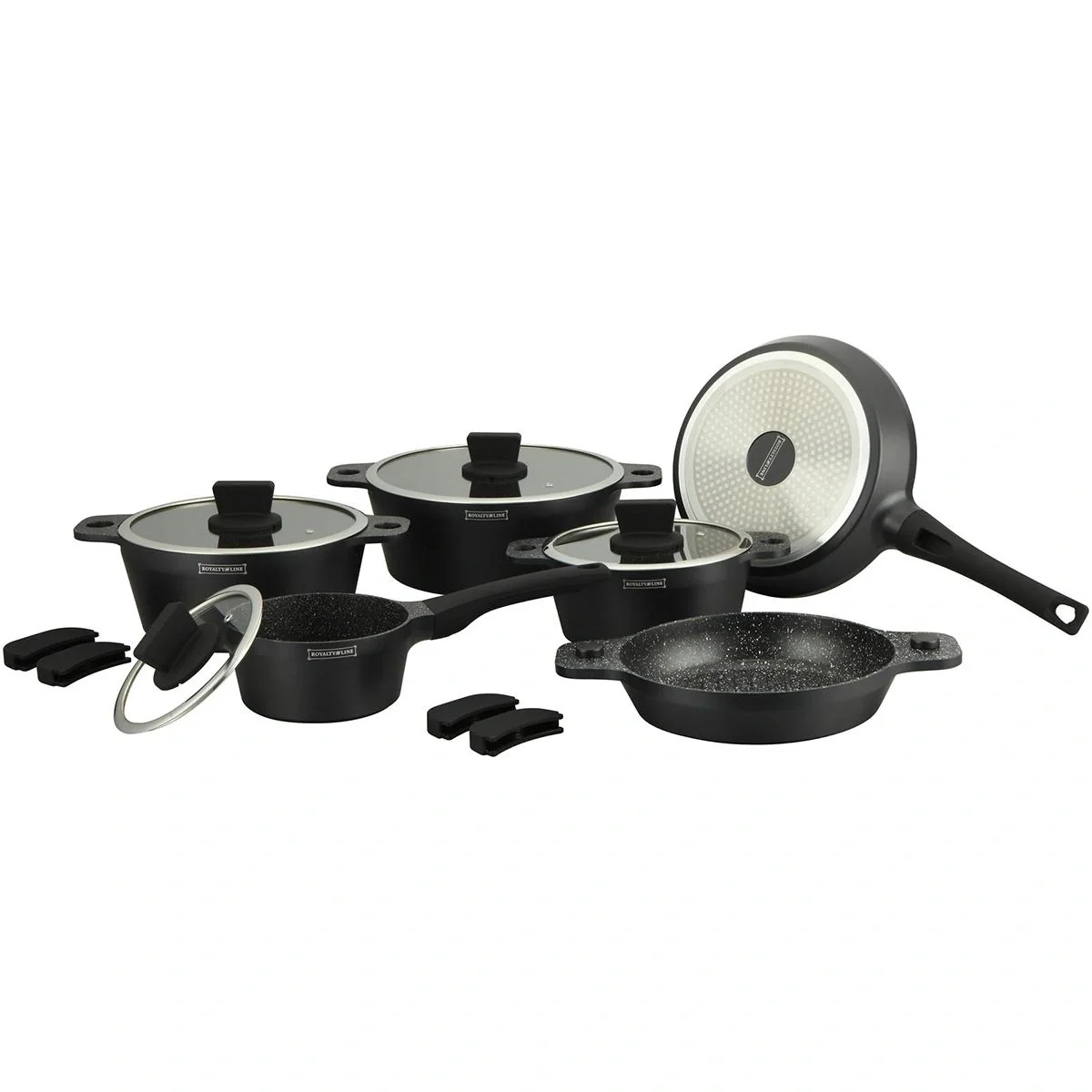 14-teiliges Kochgeschirrset - 4 abnehmbare Griffe - Schwarz - 1