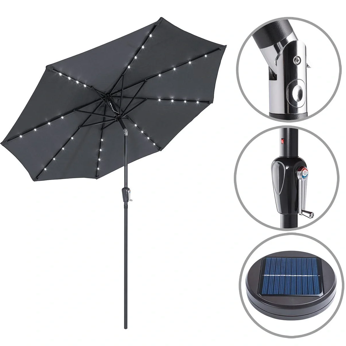 Sonnenschirm Maïmi mit LED-Beleuchtung schwenkbar anthrazit - Ø 2,7m - 7