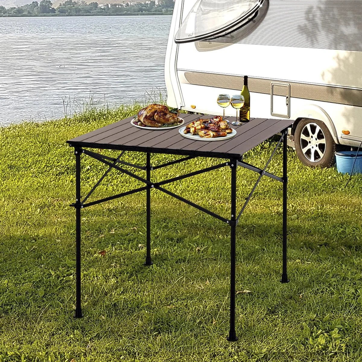 Campingtisch mit Holzmaserung dunkelbraun - 4