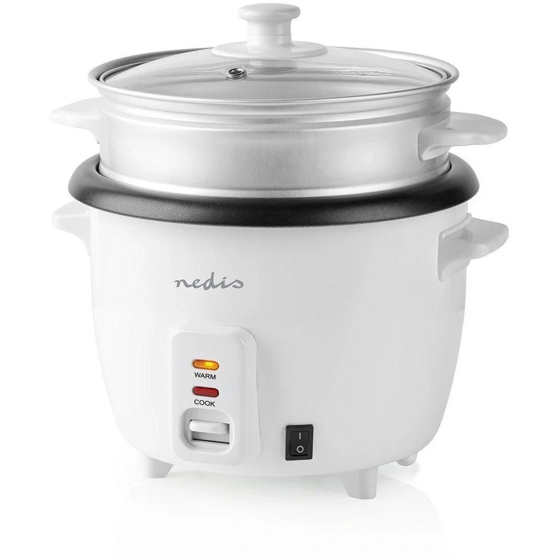 Nedis Reiskocher Abnehmbare Pfanne 1L Dämpfkorb Glasdeckel Inkl. Messbecher und Schöpflöffel 400W Weiß - 5