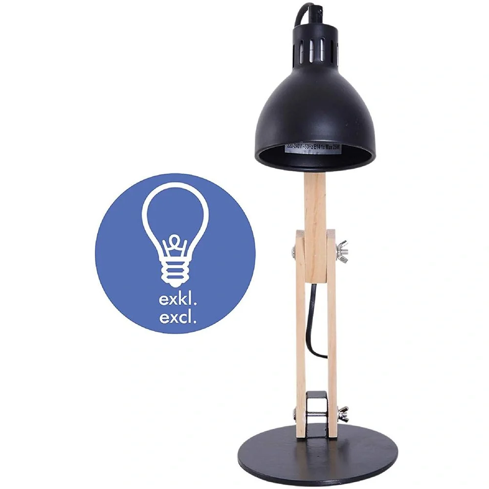 Tischleuchte Schreibtischlampe verstellbar Leselampe Büro Metall + Holz schwarz 26 x 15 x 41 cm - 7
