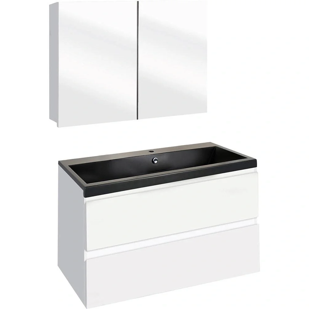 Concept Badezimmermöbel met Spiegelschrank 80cm - Weiss/schwartz - 1