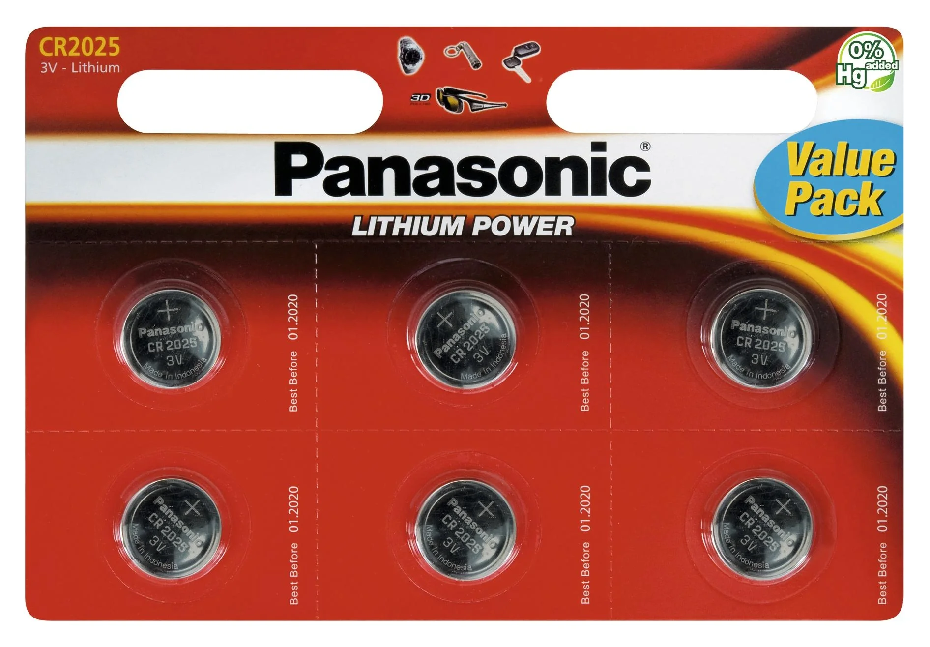 Lithium Knopfzellen CR2025 - 6 Stück - 2