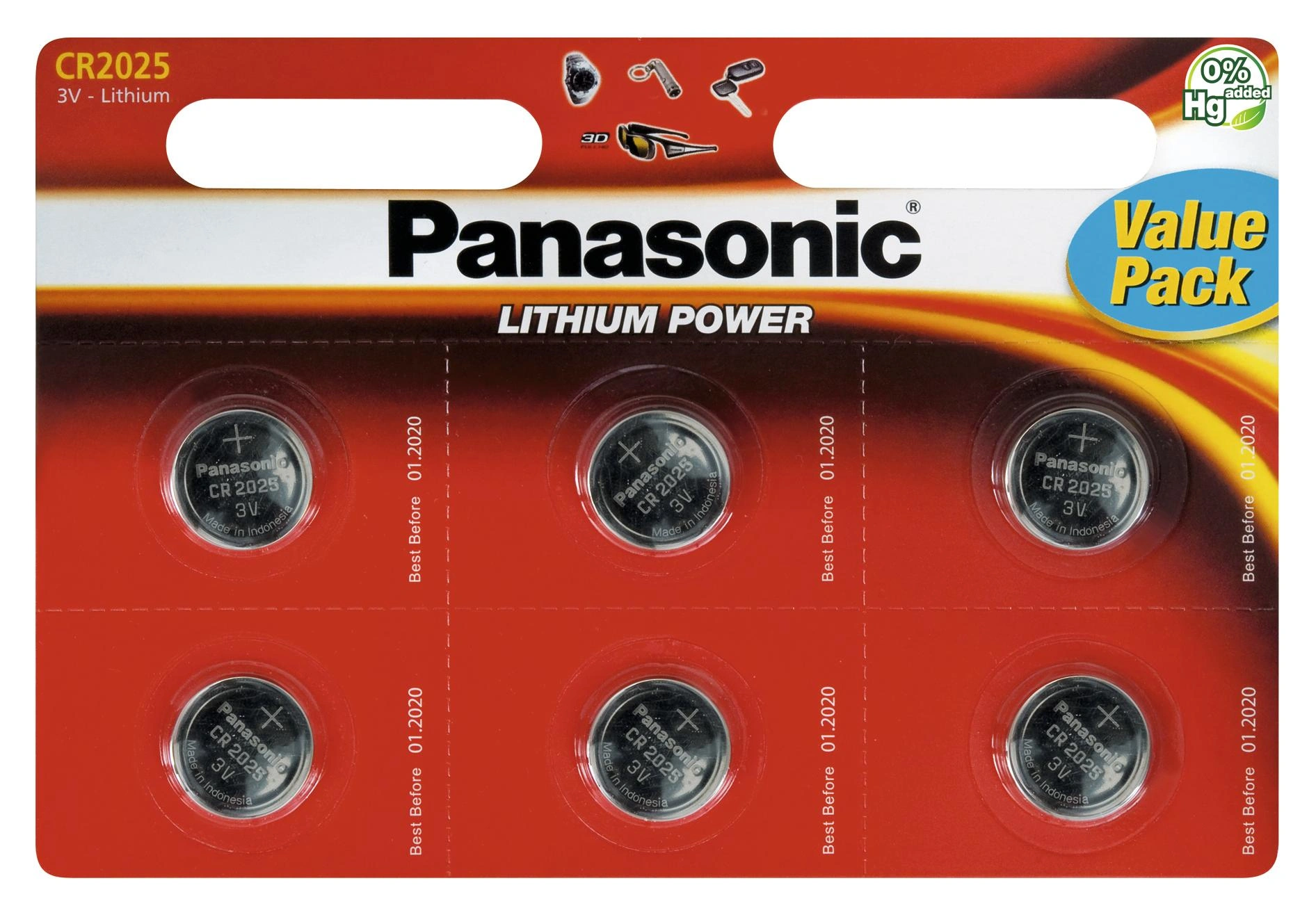 Lithium Knopfzellen CR2025 - 6 Stück - 2