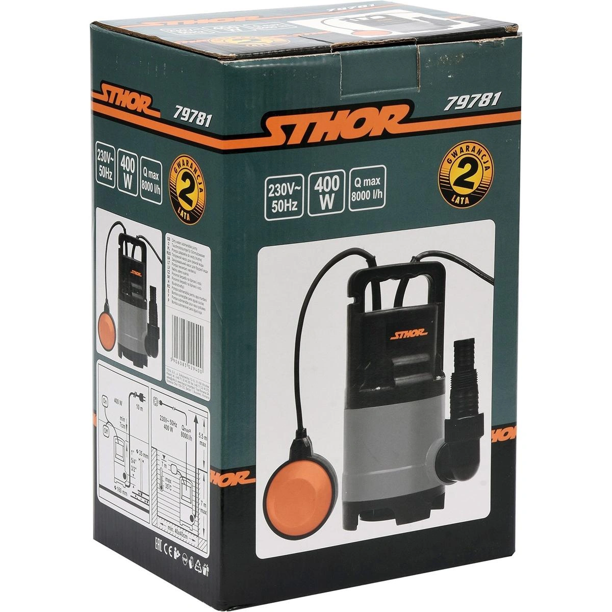 Tauchpumpe - 400W - 8.000 l/h MIT 15-Meter-Gartenschlauch inklusive Düse und Armaturen UND Wasserhahn 1". - 7