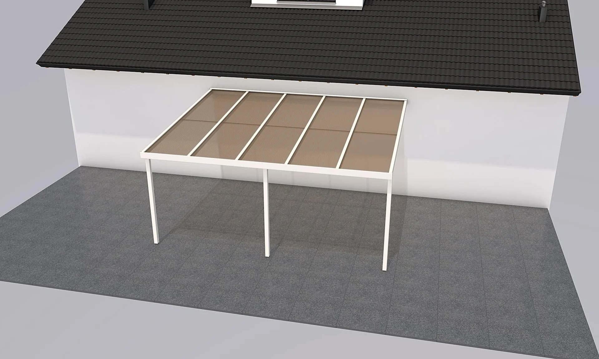 Terrassendach Premium, weiß, 5100 x 4060 mm - Polycarbonat Stegplatten 16 mm, bronze - 2