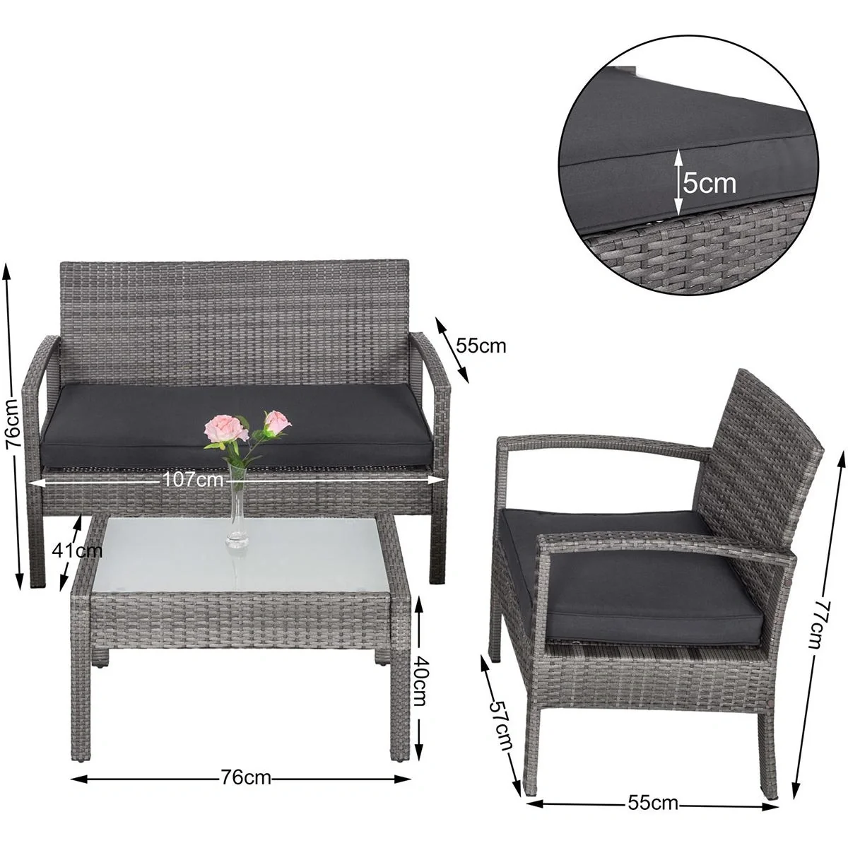 Polyrattan Loungeset 7-teilig - Grau / Anthrazit - 3