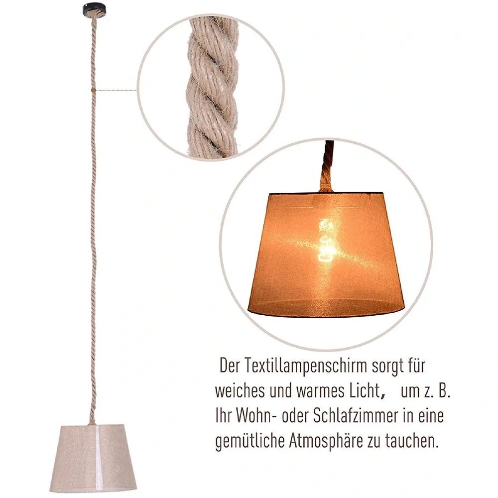 Hängeleuchte Deckenlampe Hanfseil Lampenschirm E27 40 W beige ?35 x 160 cm(ohne Birne) - 6