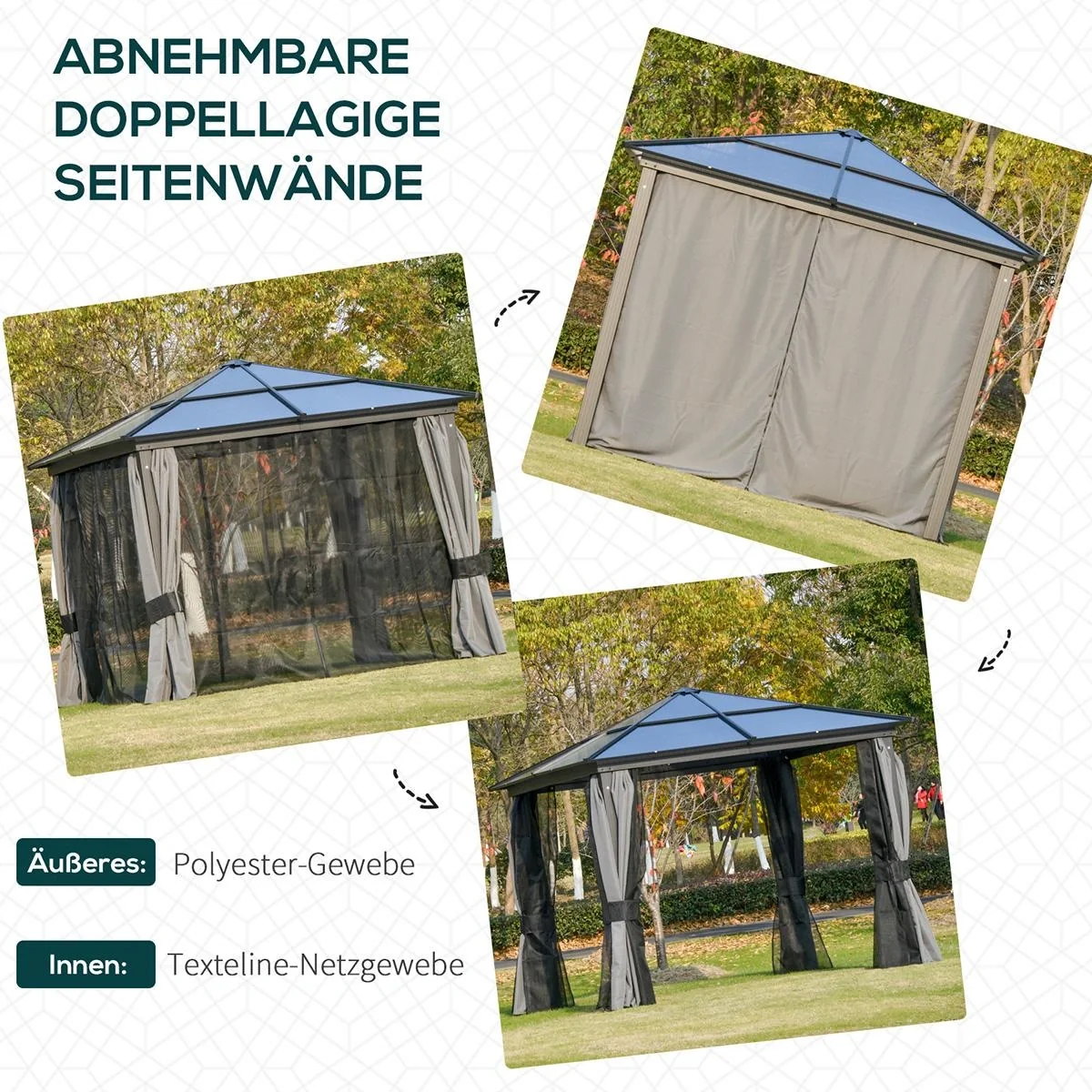 Luxus Pavillon Gartenpavillon Alu Partyzelt Gartenzelt mit lichtdurchlässigem PC Dach Dunkelgrau+Schwarz 300 x 300 x 265 - 6