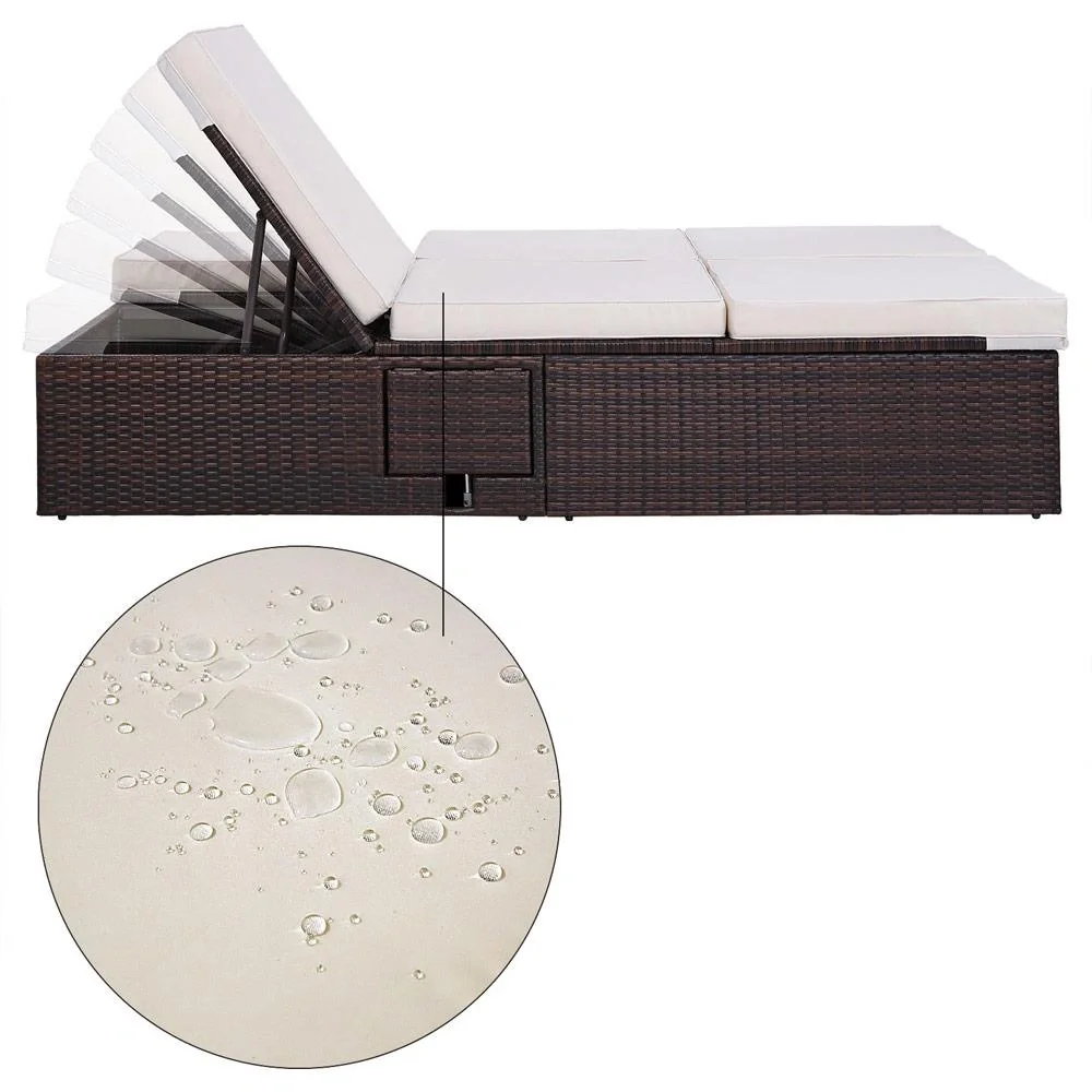 2-Personen-Liege XL Polyrotan braun - creme 193 x 160 x 33cm - 4