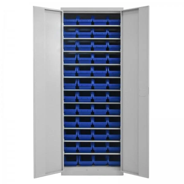 Regalschrank mit Tür, 11 Fachböden, 48 Lagersichtkästen Gr. 3 Blau - 1