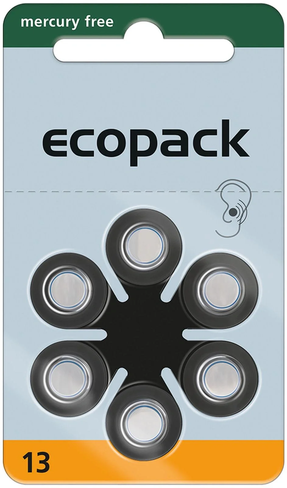 Hörgerätebatterie Ecopack Typ 13 (PR48) ORANGE - 6 Stück - 2