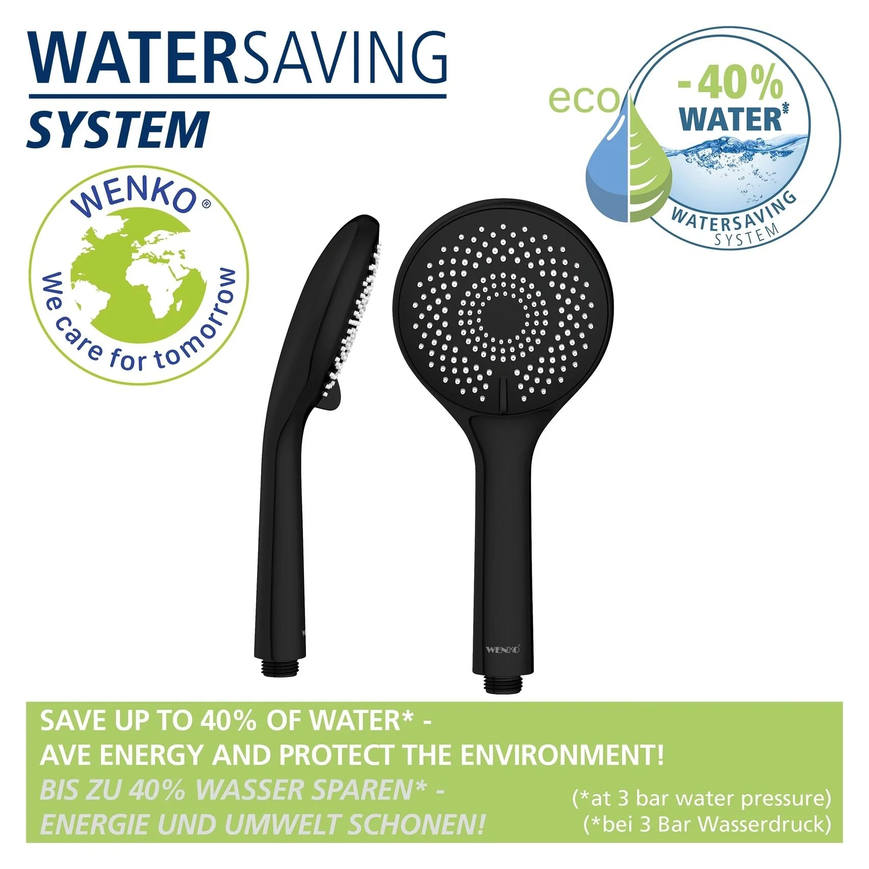 Wasserspar-Brauseset Watersaving Schwarz, Länge Stange: 70 cm - 10