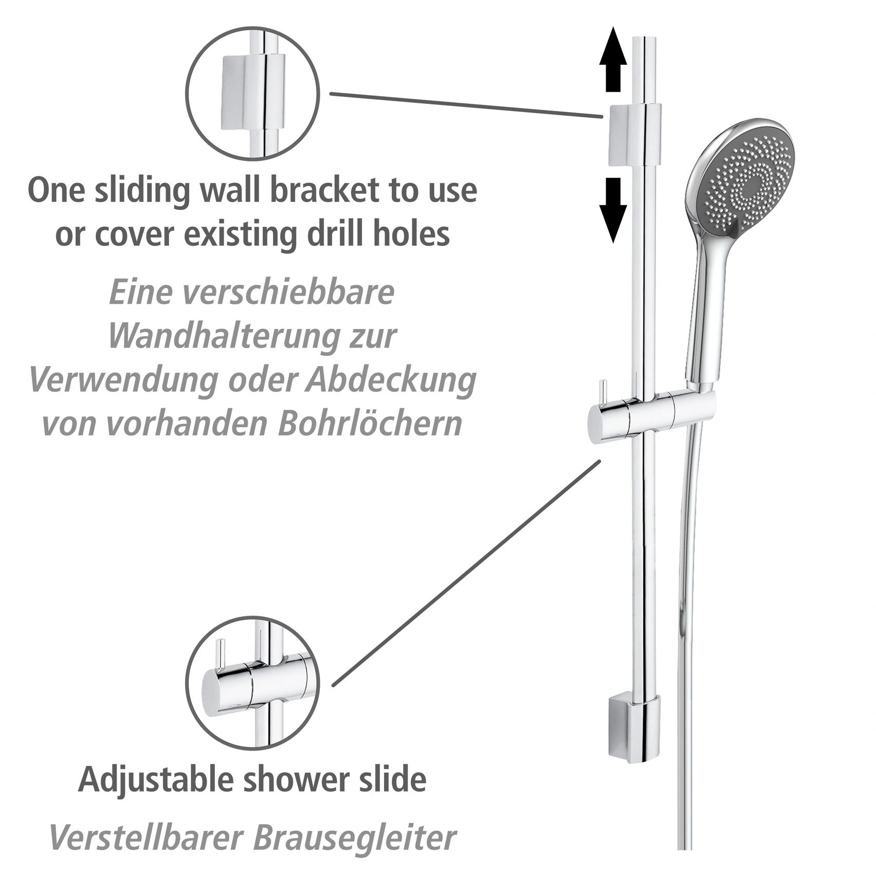 Wasserspar-Brauseset Watersaving Chrom, Länge Stange: 70 cm - 10