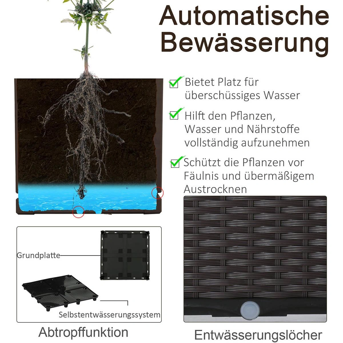 Hochbeet 6-teiliger Pflanzkasten mit Abflusslöchern Rattan-Look Blumenkasten DIY Braun 40 x 40 x 44 cm - 5