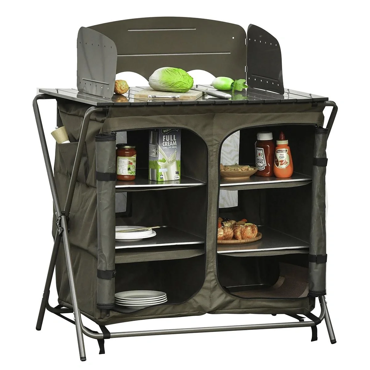Campingschrank Küchenbox Tragetasche Windschutz Tragetasche Stahl 600D Oxford-Gewebe Grün 57 x 94 x 109 cm - 4