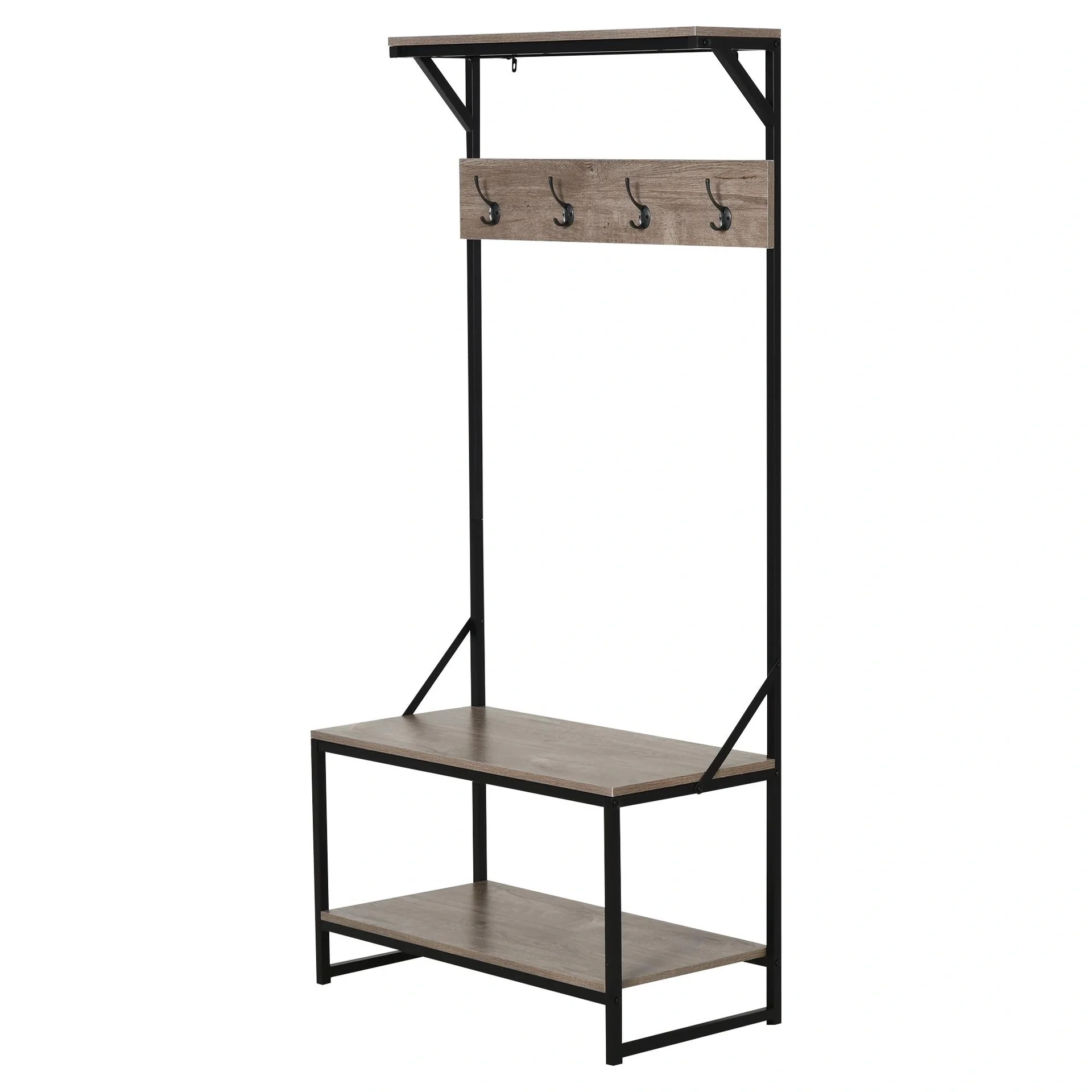 Garderobe mit 4 Haken und Schuhablage, natur - 6