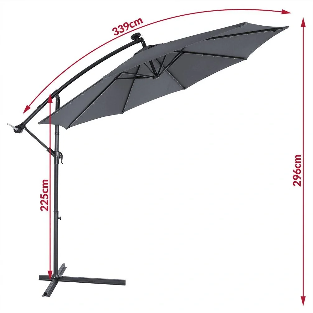 Sonnenschirm Mali mit LED-Beleuchtung schwenkbar anthrazit - Ø 3,3m - 8