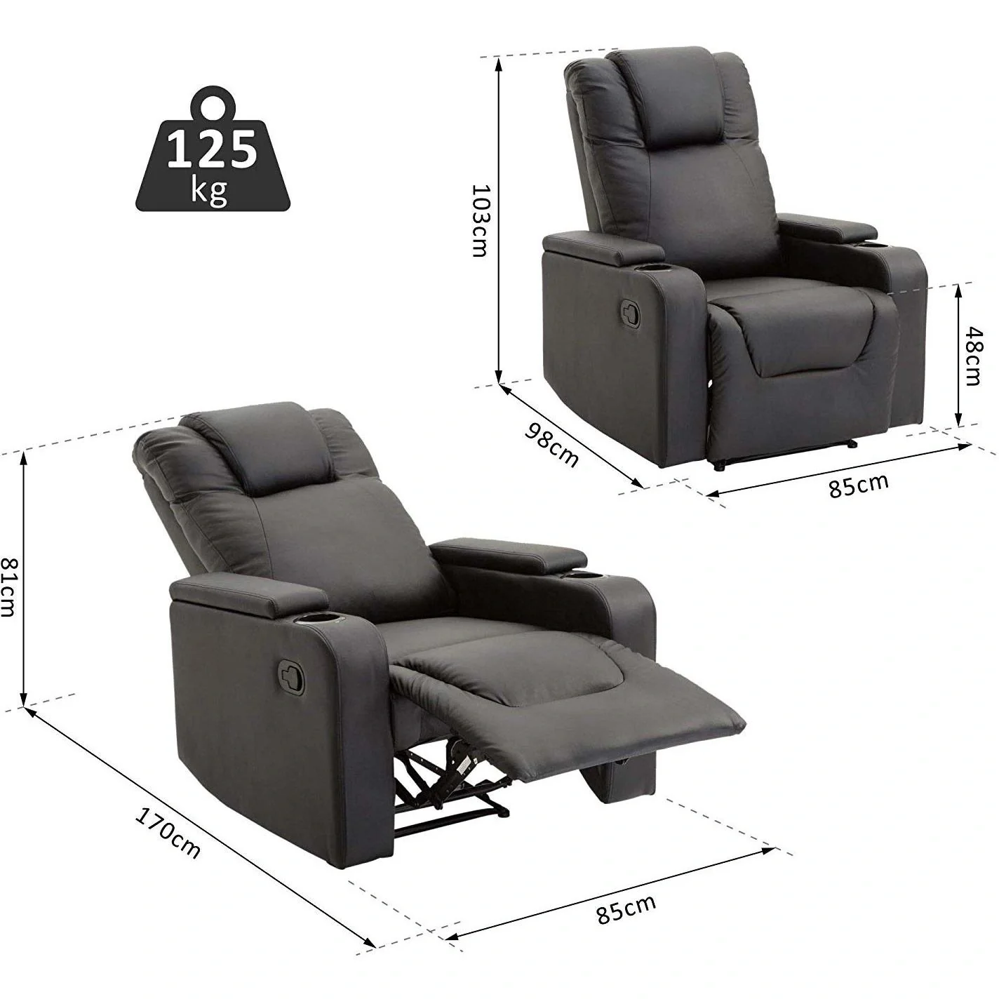 Fernsehsessel mit 2 Getränkehalter und Stauraum - 1