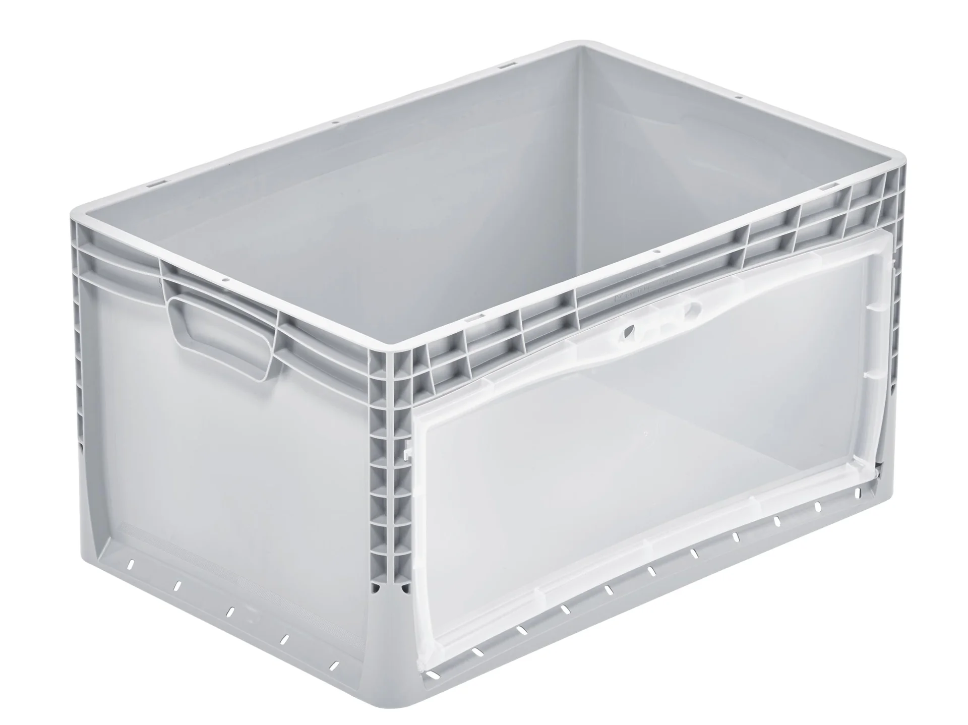 Euro-Norm Behälter, 600 x 400 x 320 mm, grau mit transparenter Entnahmeklappe - 2