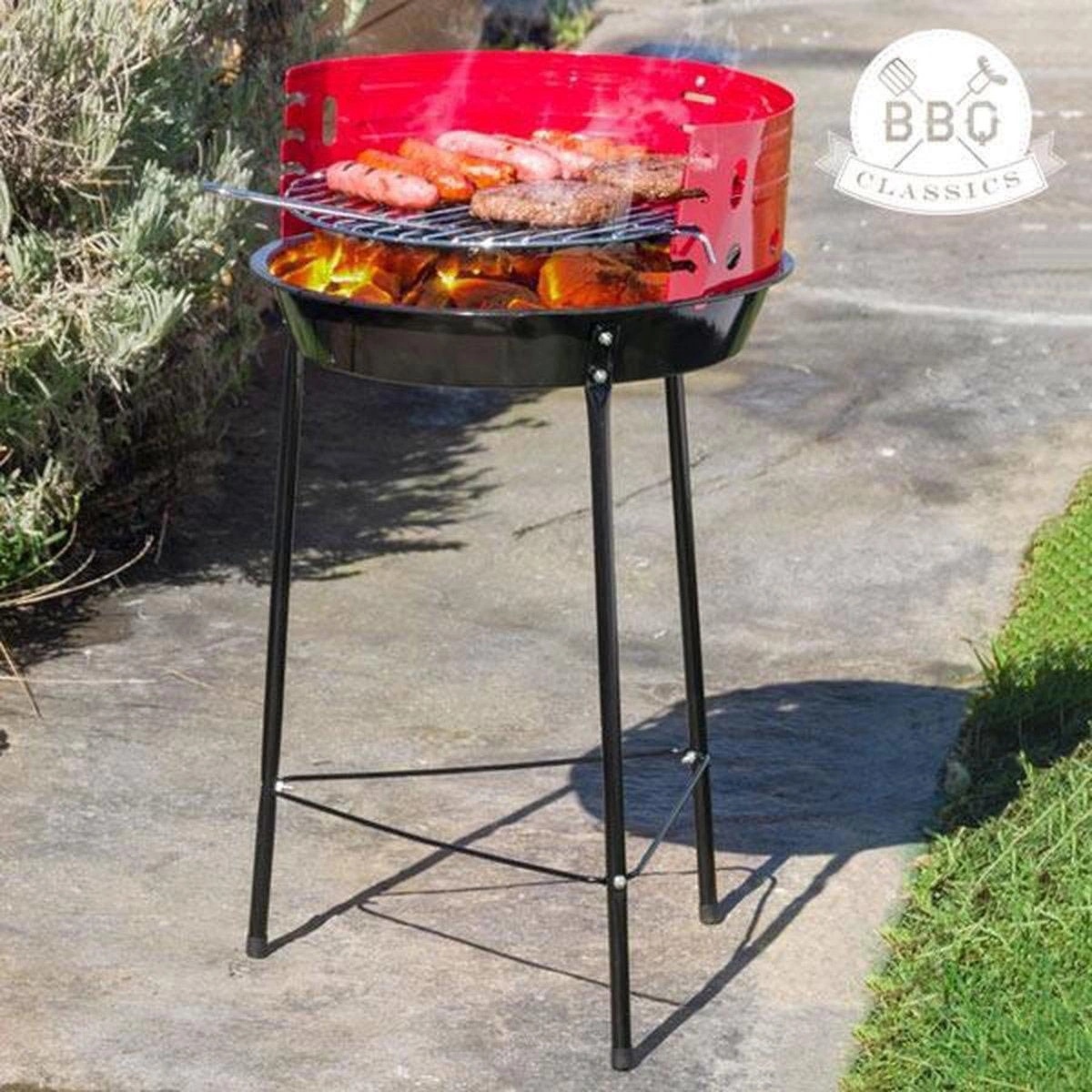 Vargan Holzkohlegrill Ø33 cm - Halb offen - Schwarz/Rot - 7