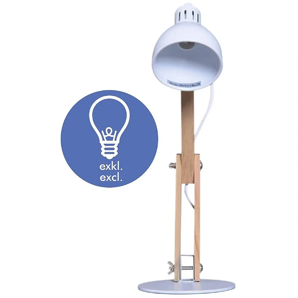 Tischleuchte Schreibtischlampe verstellbar Leselampe Büro Metall + Holz weiß 26 x 15 x 41 cm - 7