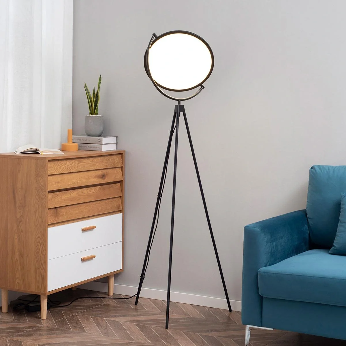 Stehlampe mit LED um 350 Grad verstellbar Stehleuchte Lampe Industrielle Standlampe ABS Schwarz 60 x 60 x 163 cm - 4