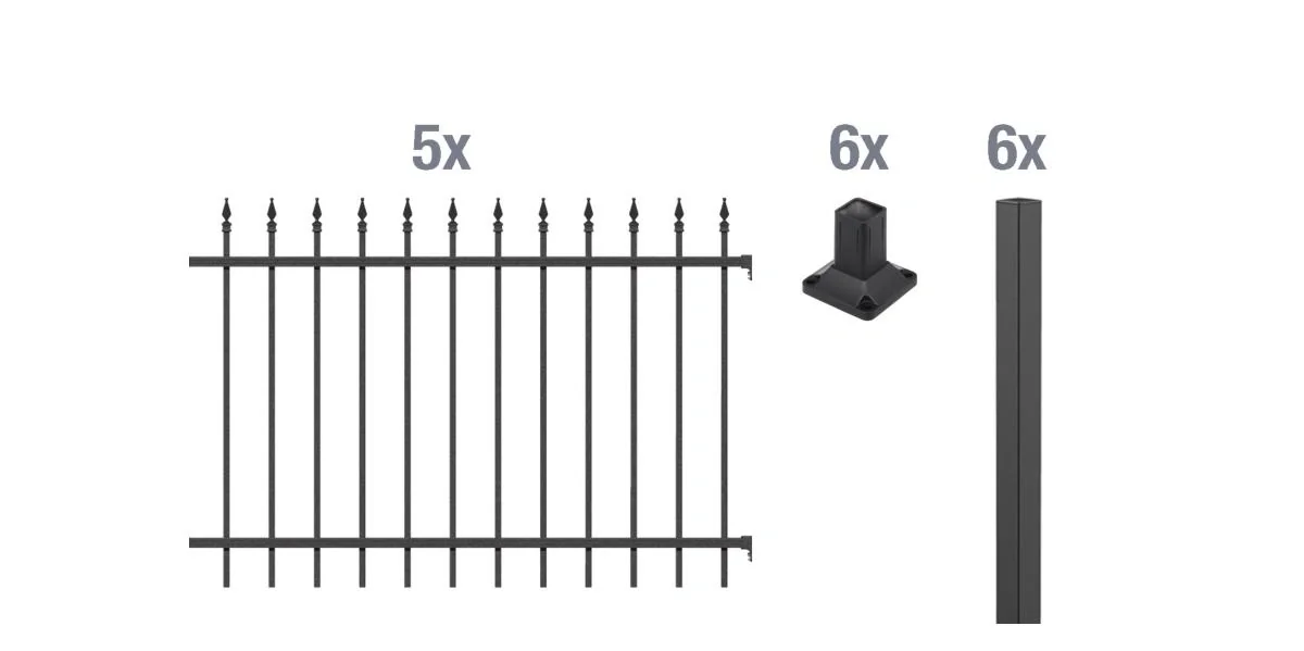 Zaunkomplettset Chaussee zum Aufschrauben, matt-schwarz, Höhe 120,0 cm, Länge 10 m - 2